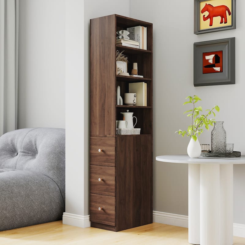70.87"H Display & Storage Cabinet – 4-Tier Shelves, 3 Side Drawers, Modern Wooden Tall Bookcase for Living Room, Home Office