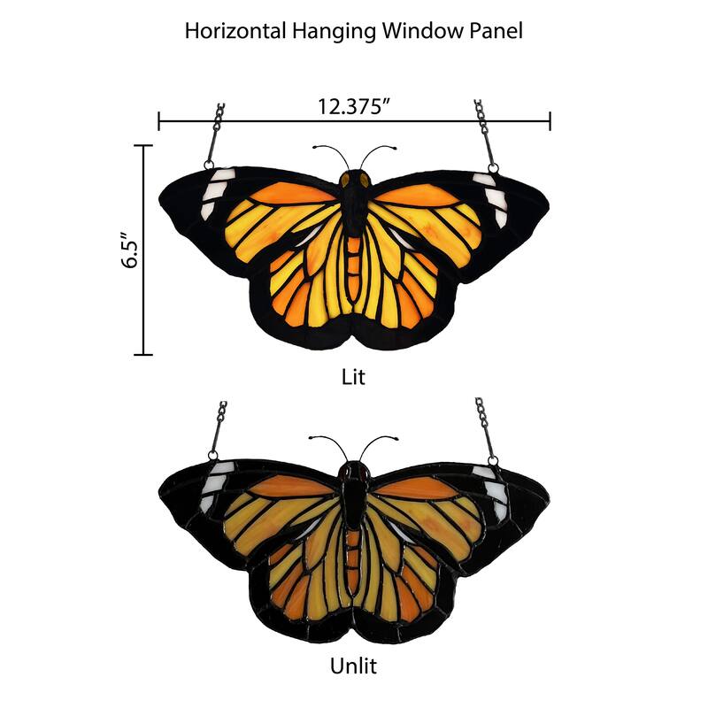 River of Goods Monarch River of Goods Orange and Black Stained Glass Window Panel - 12.375" x 0.25" x 6.5"