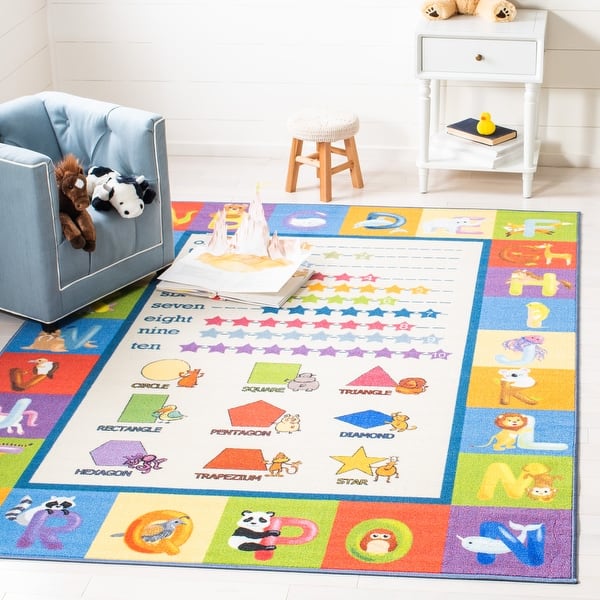 slide 2 of 12, SAFAVIEH Kids Playhouse Machine Washable Slip Resistant Avril Days And Months Rug 3'3" x 5'3" - Beige/Blue