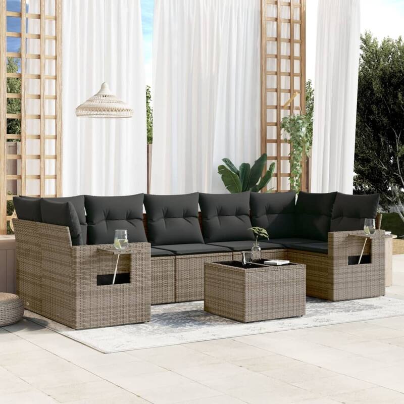 vidaXL Patio Sofa Set with Cushions Outdoor Furniture 8 Piece Poly Rattan