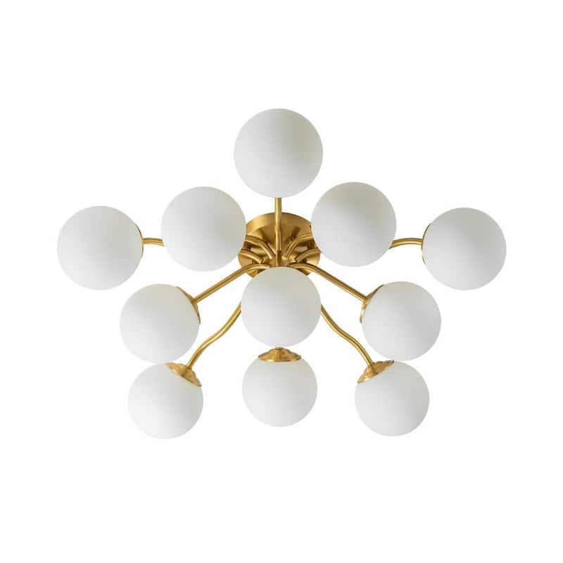 Milky Glass Globe Brass Sputnik Bubble Ceiling Light - 30in Chandelier