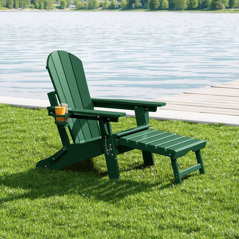 Laguna Outdoor Folding Adjustable Adirondack Chair with Cup Holder & Hideaway Ottoman