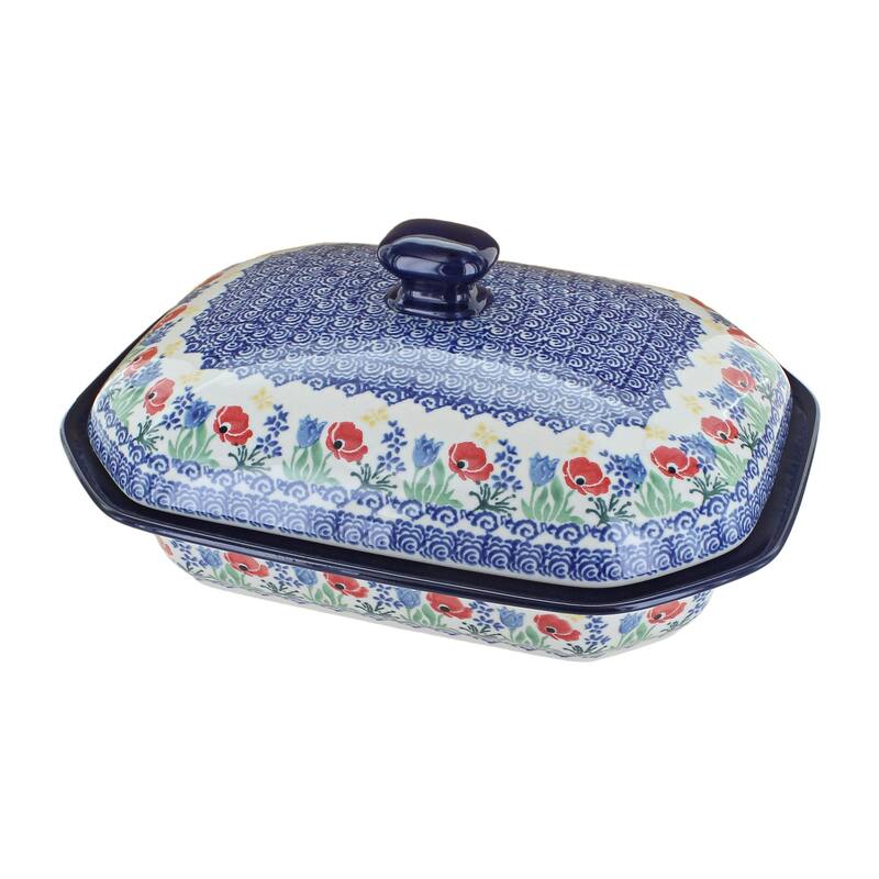 Blue Rose Polish Pottery 662 Ceramika Artystyczna Medium Covered Baker - Memory Garden