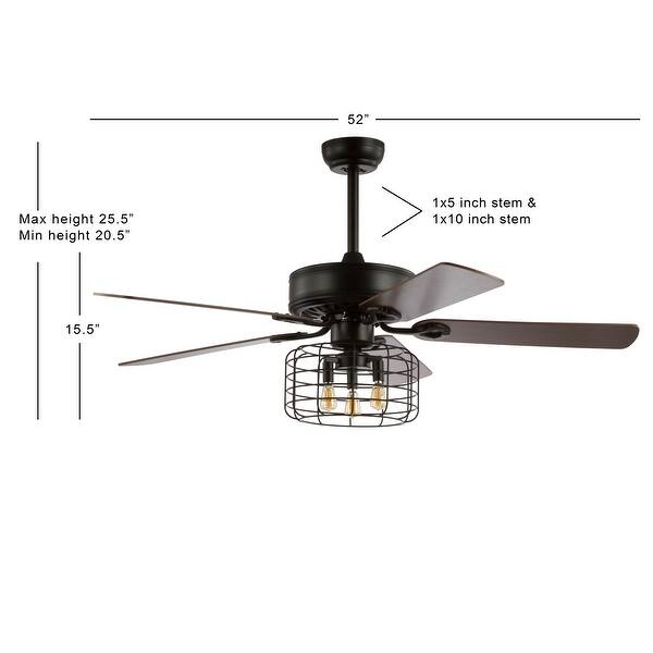 JONATHAN Y Edith 52" 3-Light Industrial Metal/Wood LED Ceiling Fan With Remote, Forged Black
