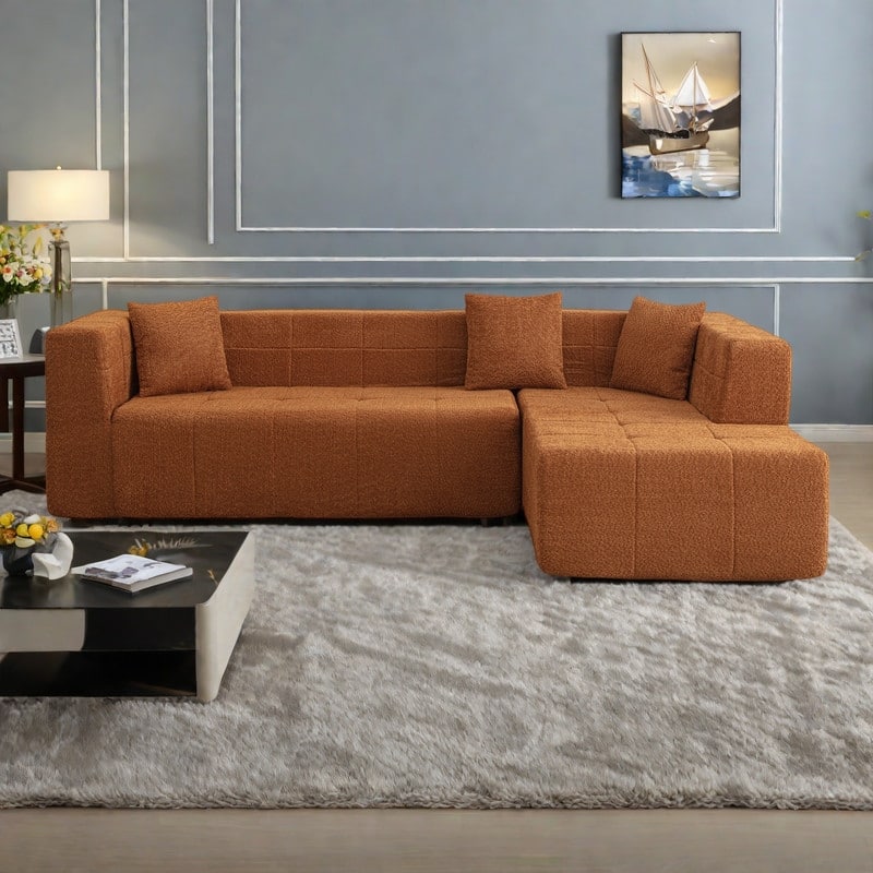 105.5" Polyester Modular L-Shaped Sectional Sofa with Deep Seat, Tufted Design, and Chaise Lounge - Brown