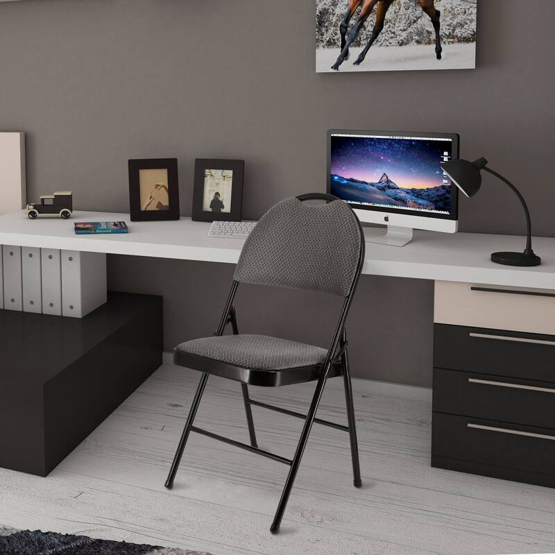 4 Piece Metal Folding Chair with Padded Seats and Top Handle in Gray