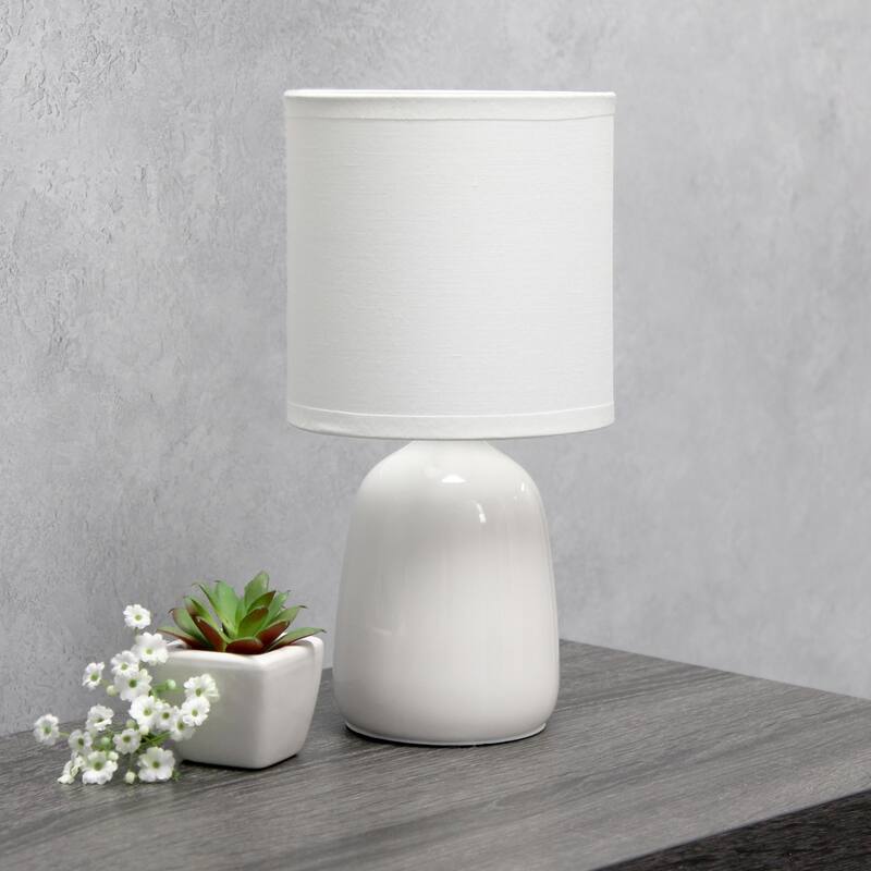 Tall Ceramic Thimble Bedside Table Desk Lamp with Drum Shade - 10" - Cream