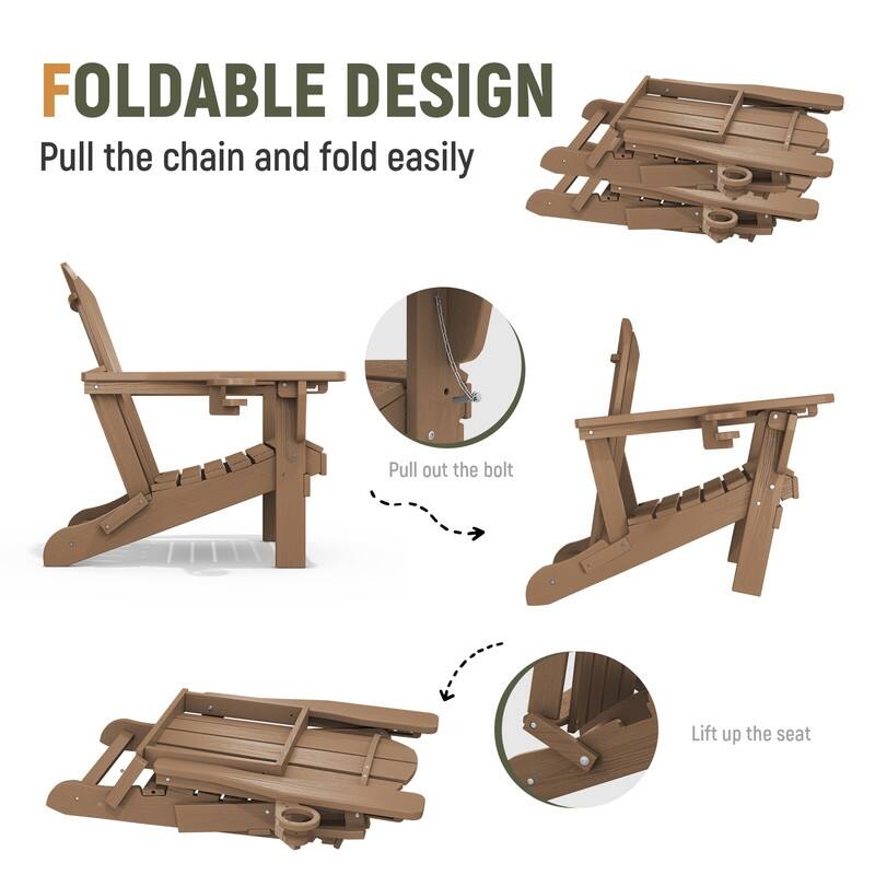 3-Position Reclining Folding Outdoor Chair – PE Wood Grain, Weather-Resistant