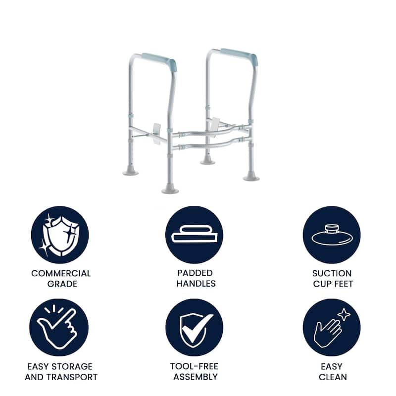 Adjustable Toilet Safety Rail with Padded Handles and Metal Frame - 23.5" - 27.25"W x 21.5"D x 26.25" - 30"H