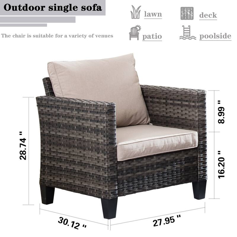 OVIOS 7-piece Wicker Sectional Sofa Swivel Rocking Chair Set With Fire Pit