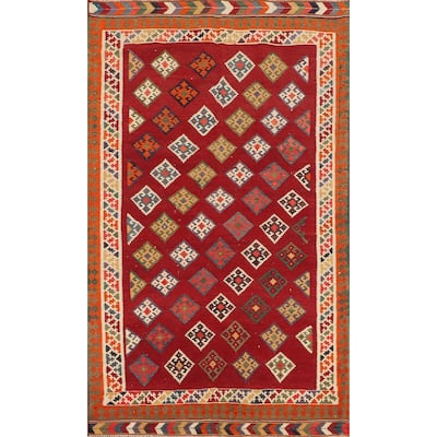 Kilim Qashqai Persian Vintage Rug Flatweave Geometric Wool Carpet - 4'11"x 7'11"