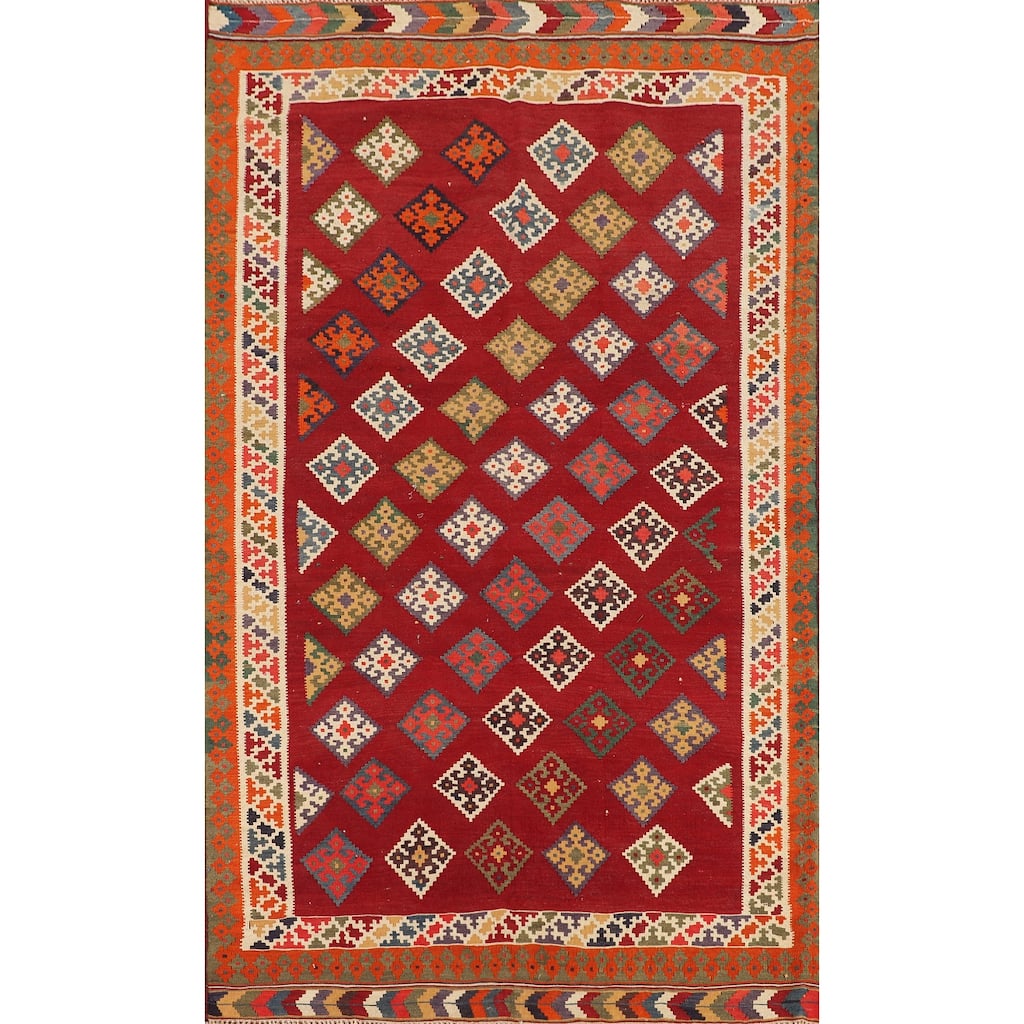 Kilim Qashqai Persian Vintage Rug Flatweave Geometric Wool Carpet - 4'11"x 7'11"