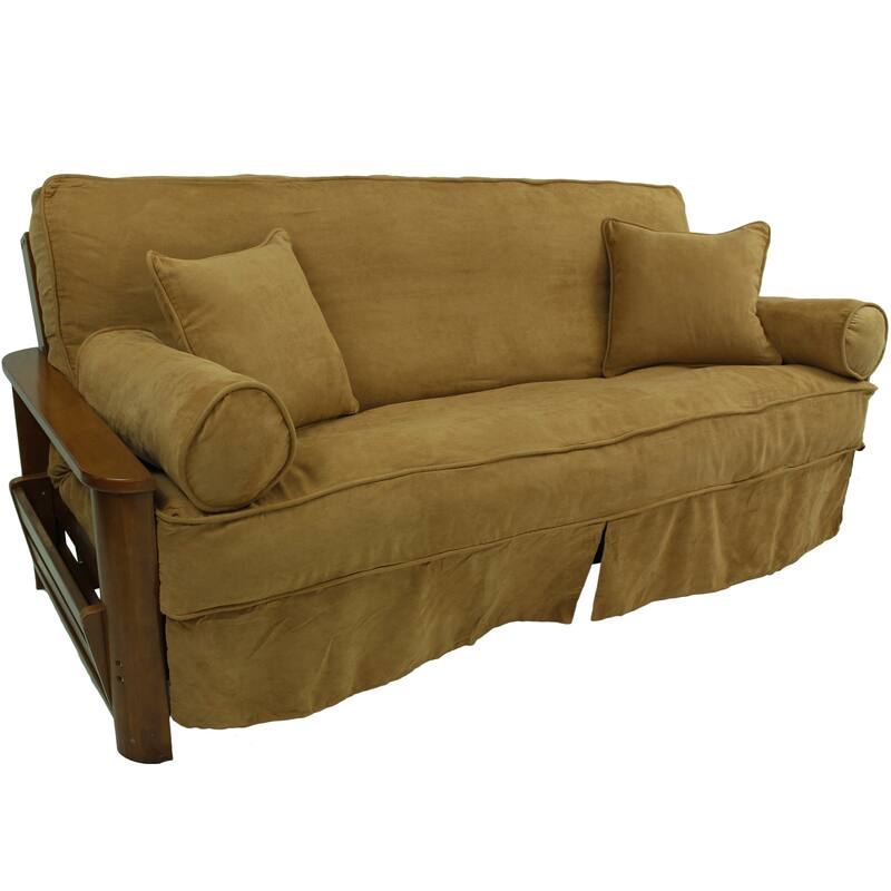 Microsuede Full-Size 8-10 Inch Thick Futon Slip Cover Set with Four Throw Pillows