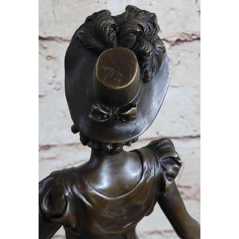 Little Bo Peep Bronze Statue Sculpture Female Figure In Hat 17 Inches X 7 Inches