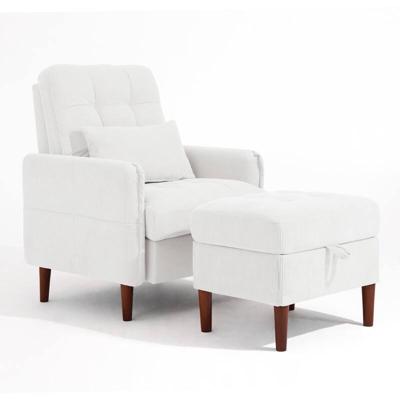 Adjustable Backrest Lounge Accent Chair Set with Storage Ottoman