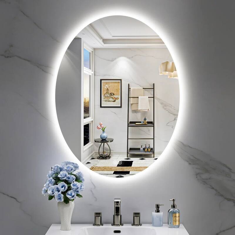 UL Certified Frameless Anti-Fog 3 Colors Dimmable LED Backlit Wall Bathroom Vanity Mirror - 36" x 28" - Oval