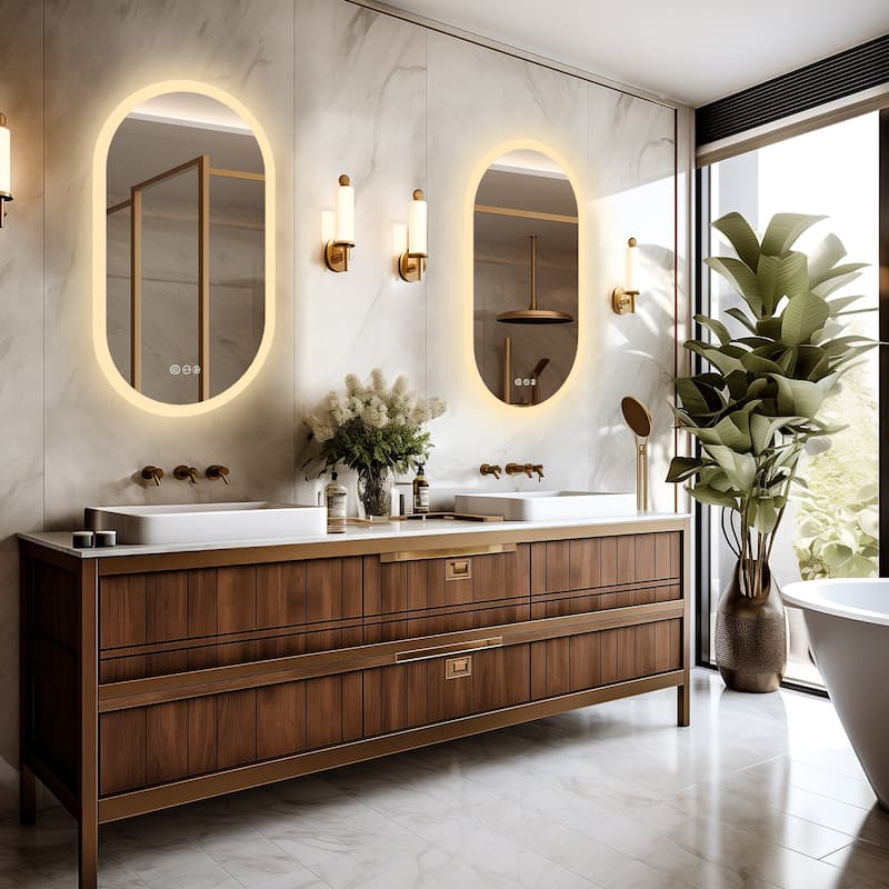 500x800mm Oval Led Bathroom Vanity Mirror with Backlit Dimmable 3 Lights Anti-fog with touch switch. - 19.6x31.5''
