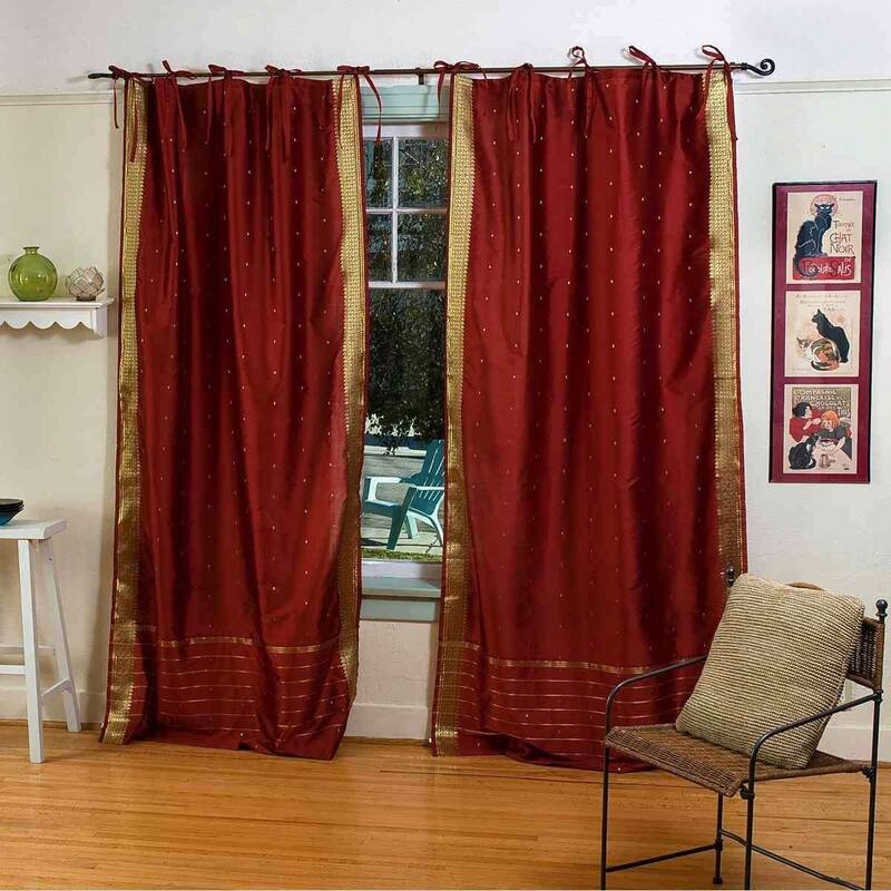 Rust Tie Top Sheer Sari Curtain / Drape / Panel - Pair - 60" W X 120" L (Unlined) - 120 Inches