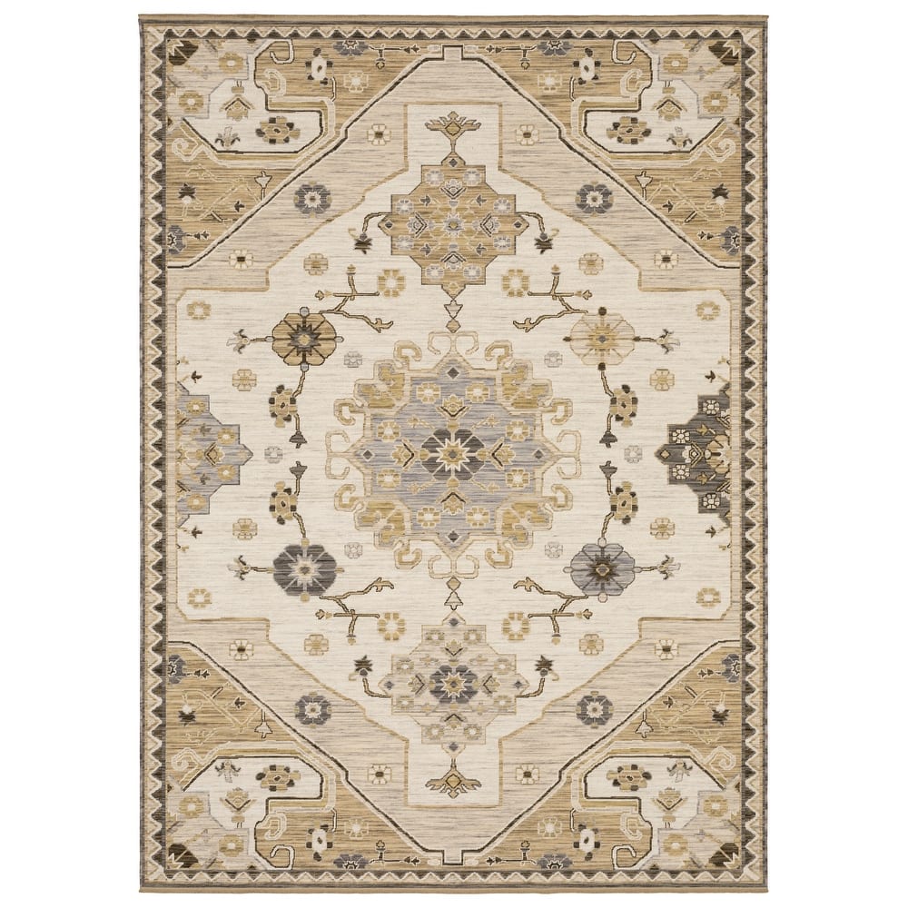 Adelaide Old World Medallions Tan/ Grey Wool Blend Area Rug-