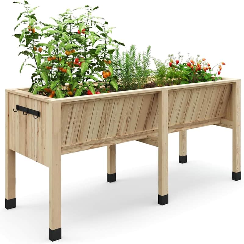 72x26x31Inch Elevated Raised Garden Bed with Legs Outdoor Planter Box 13.7Inch Deep Soil Capacity Natural Wood color - Wood