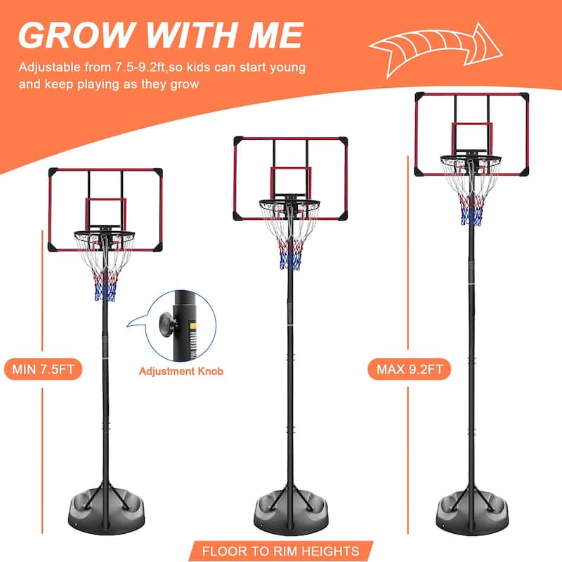 Roomfitters Adjustable Basketball Hoop System, Portable 7.5-9.2ft with 32 Inch Backboard and Wheels for Indoor Outdoor