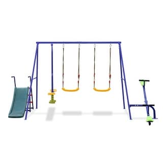 Swing Sets for Backyard, 5 In 1 Swing Set, Heavy-Duty Swingset Outdoor, 700LBS Metal Swing with Stand, Swing Set with Slide