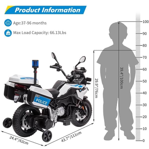 12V 7AH Kids Motorcycle, Ride On Police Motorcycle