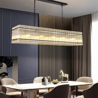 10-Light Black Rectangular Crystal Chandelier