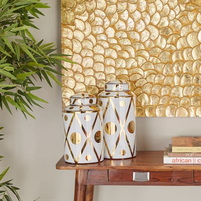 White, Black, Gold, Blue or Silver Ceramic Decorative Jars with Gold or Silver Accents (Set of 2)