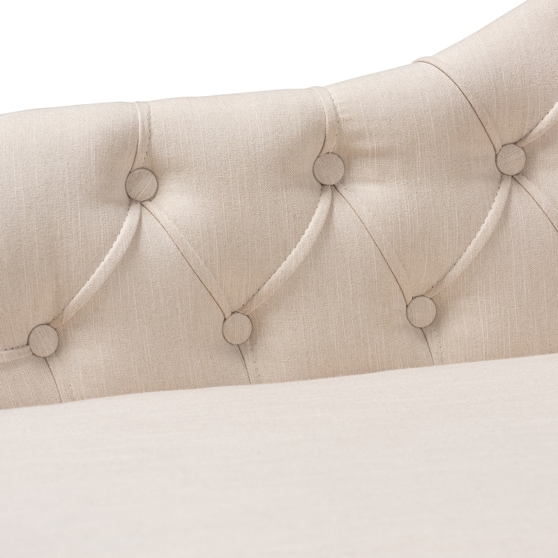 Baxton Studio Emeline Fabric Upholstered Oak Finished Wood Chaise Lounge