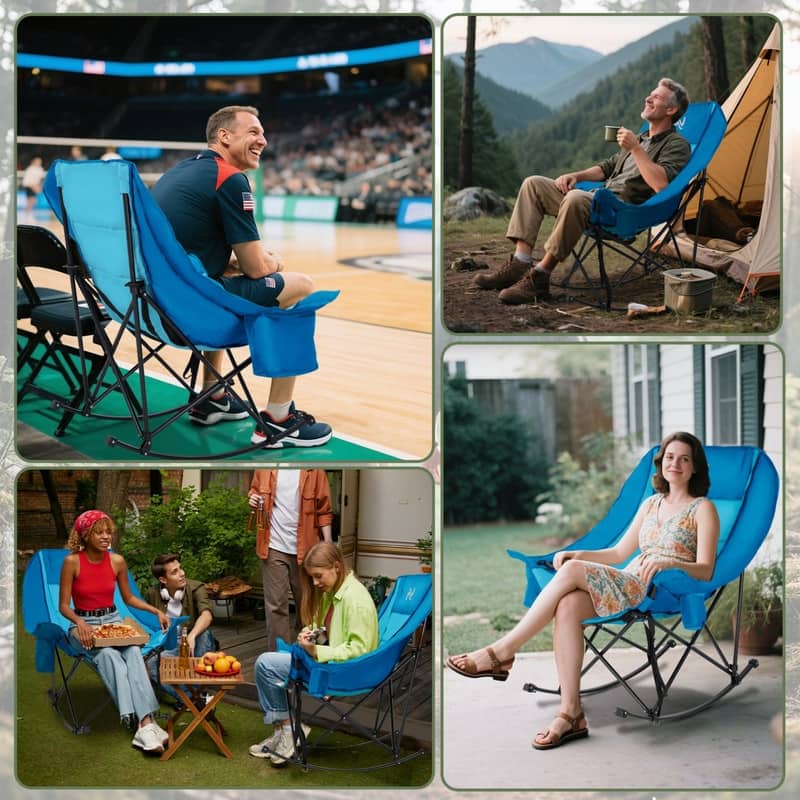 Oversized Rocking Camping Chair for Adults, Cup Holder, Carry Bag