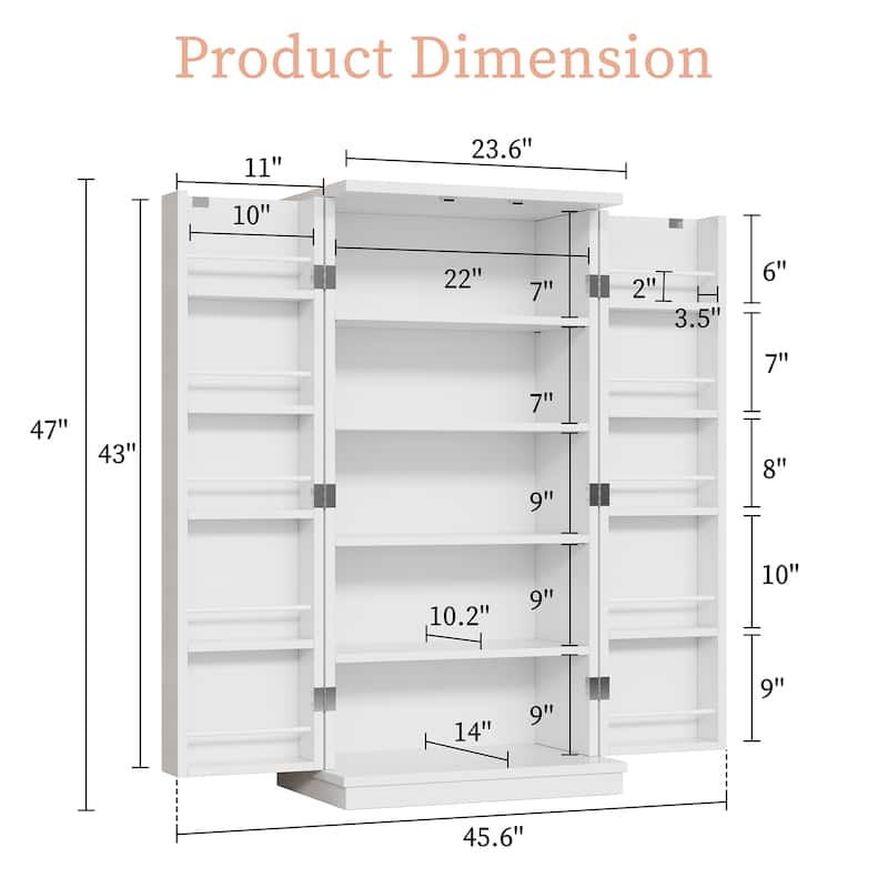 Futzca 47in Pantry Cabinet, Wooden Kitchen Storage Cabinets