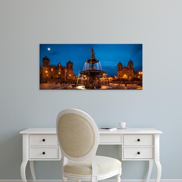 Easy Art Prints Panoramic Images's 'Fountain at La Catedral, Plaza De Armas, Cusco City, Peru' Premium Canvas Art