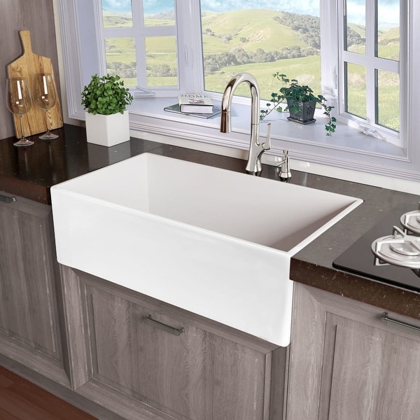 Miseno MNO33201FC Modena 33" Single Basin Farmhouse Fireclay Kitchen Sink - White