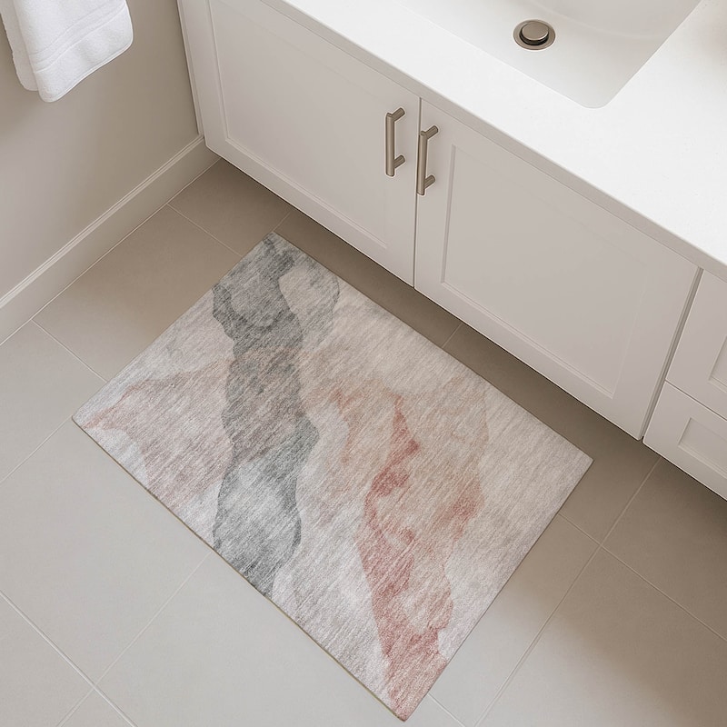 Premium Washable Super Soft Contemporary Fizal Mayfield Rug - Salmon - 1'8" x 2'6"