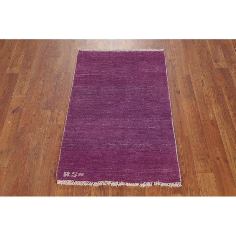Purple Contemporary Gabbeh Oriental Foyer Rug Handmade Wool Carpet - 1'11"x 3'0"