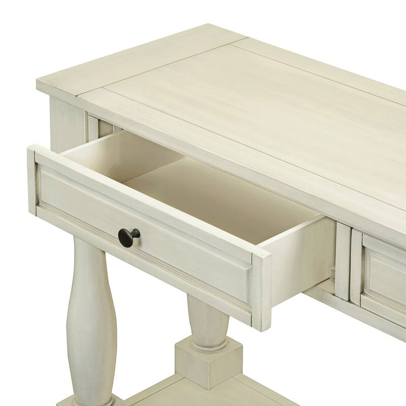 63" Console Table for Living Room, Long Entryway Table with 3 Storage Drawers & Open Storage Shelf, Wooden Sofa Table White