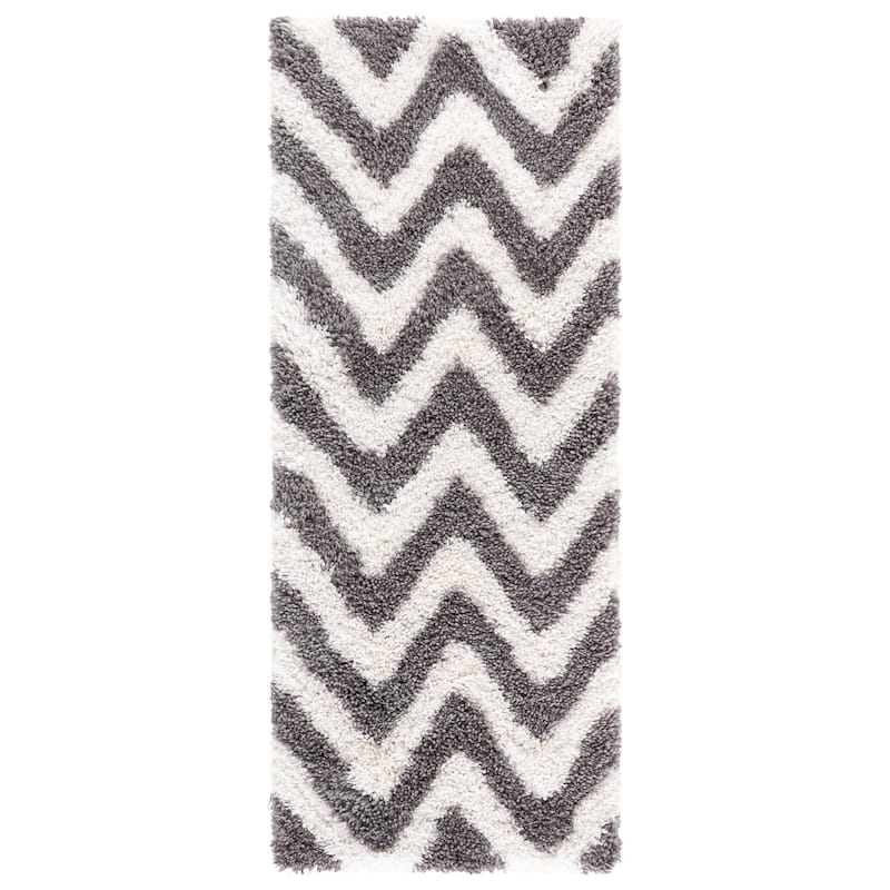 SAFAVIEH Handmade Kanesha Shag Karien Rug - 2'3" x 10' Runner - Ivory/Grey