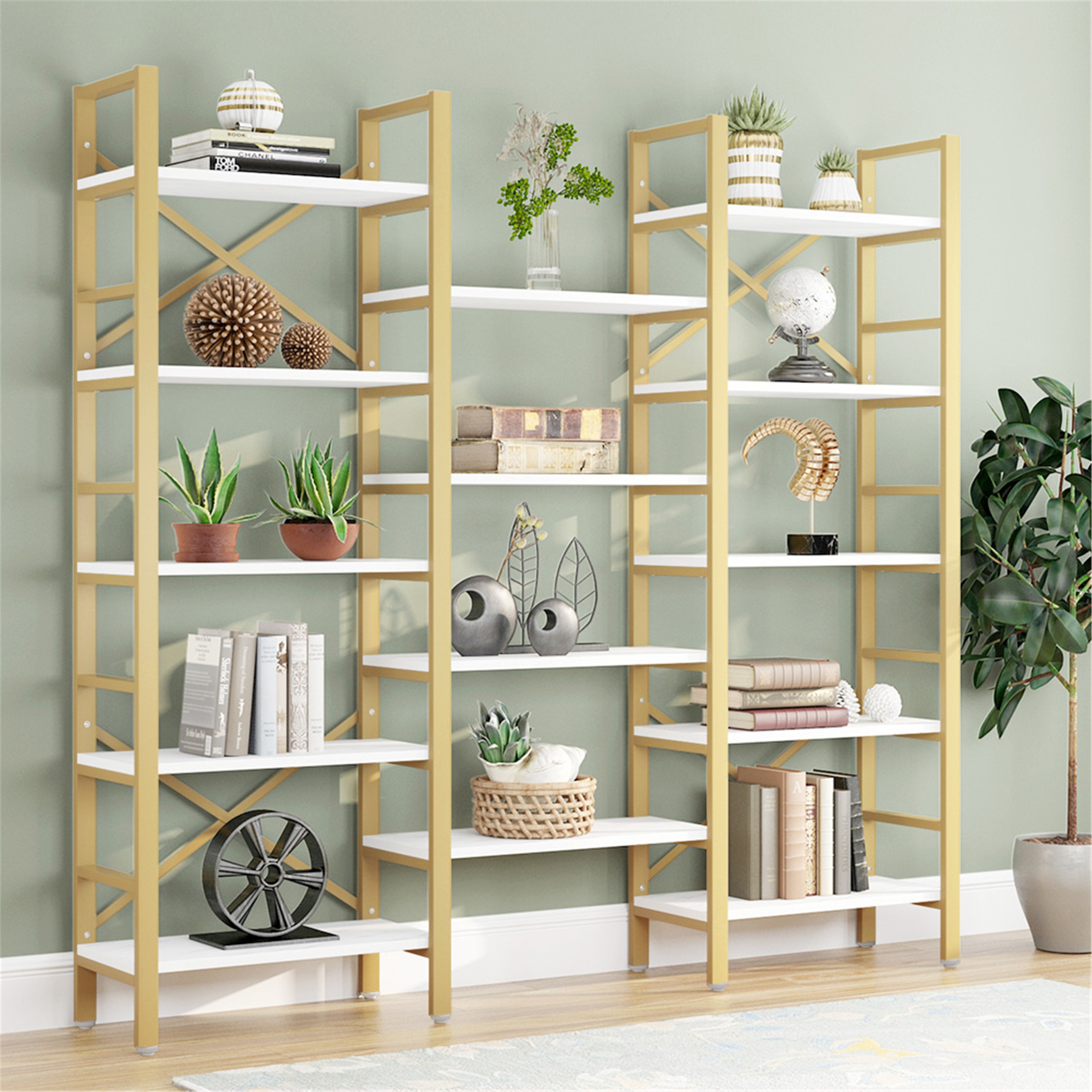 5-Shelf Bookcase Etagere Large Open Bookshelf Industrial Style Shelves Furniture 
