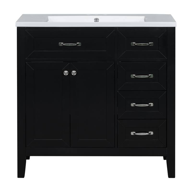 36" Bathroom Vanity with Sink Combo, Black Bathroom Cabinet with Drawers, Solid Frame and MDF Board