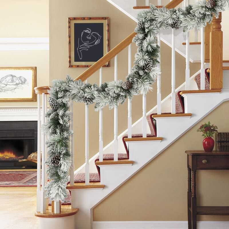 Puleo International 9 ft. x 10" Flocked Berkshire Spruce Garland