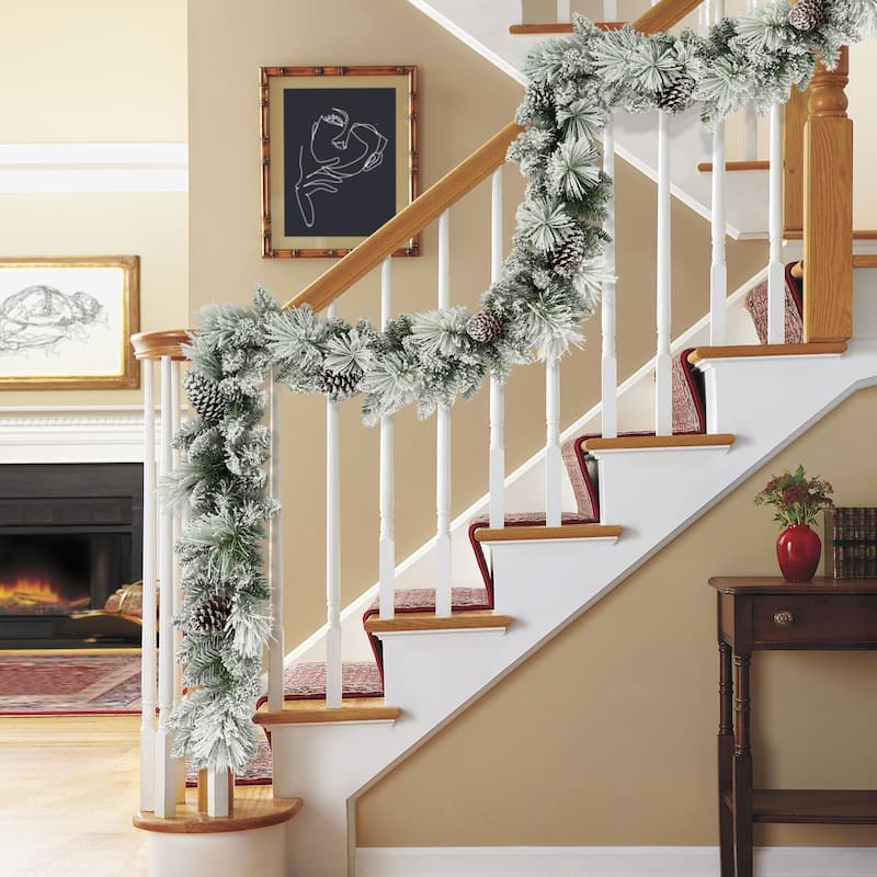 Puleo International 9 ft. x 10" Flocked Berkshire Spruce Garland - Christmas Greenery Decorations