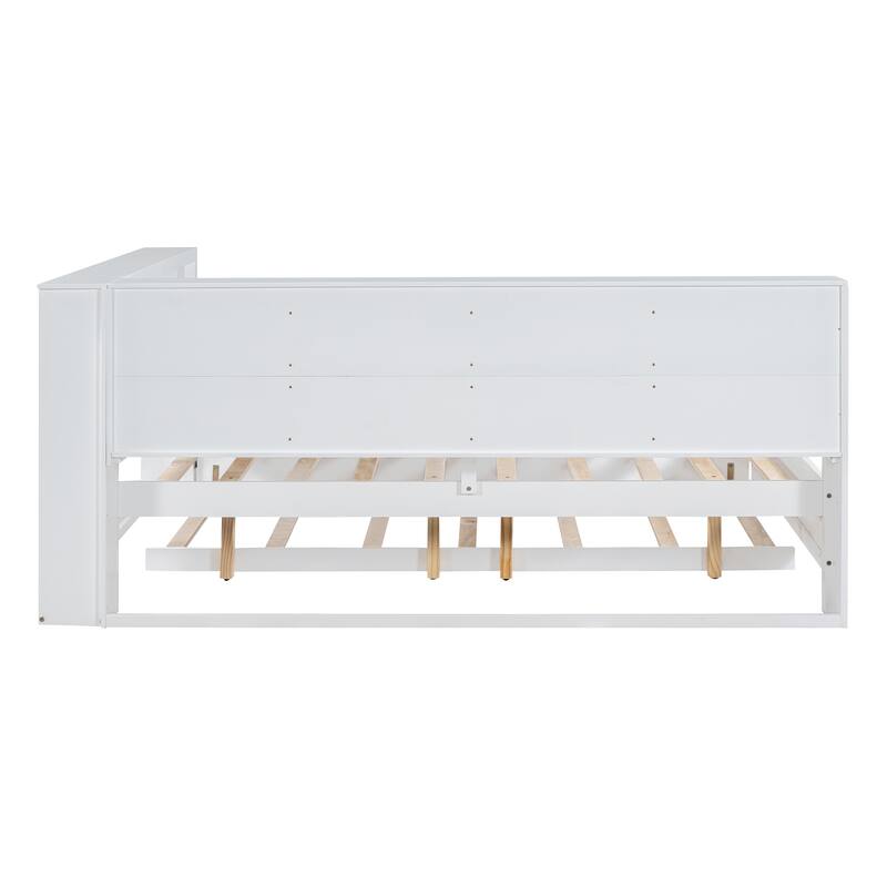 White Wooden Full Size Daybed with Twin Trundle & Storage Shelf