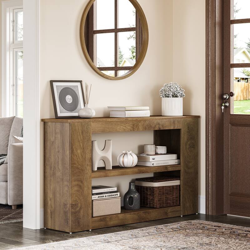 55-Inch Farmhouse Console Table, 3-tier Narrow Sofa Table with Storage - 11.81" D x 55.12" W x 31.5" H