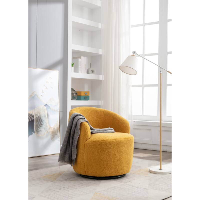 Teddy Fabric Swivel Barrel Chair with 360° Rotation & Metal Base