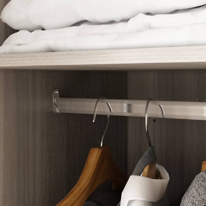 Wardrobe Armoire Wooden Closet Cabinet 6 Storage Cube and Hanging Rod