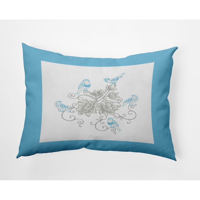 Birds And Flowers Decorative Throw Pillow - Carolina Blue - 14" x 20"