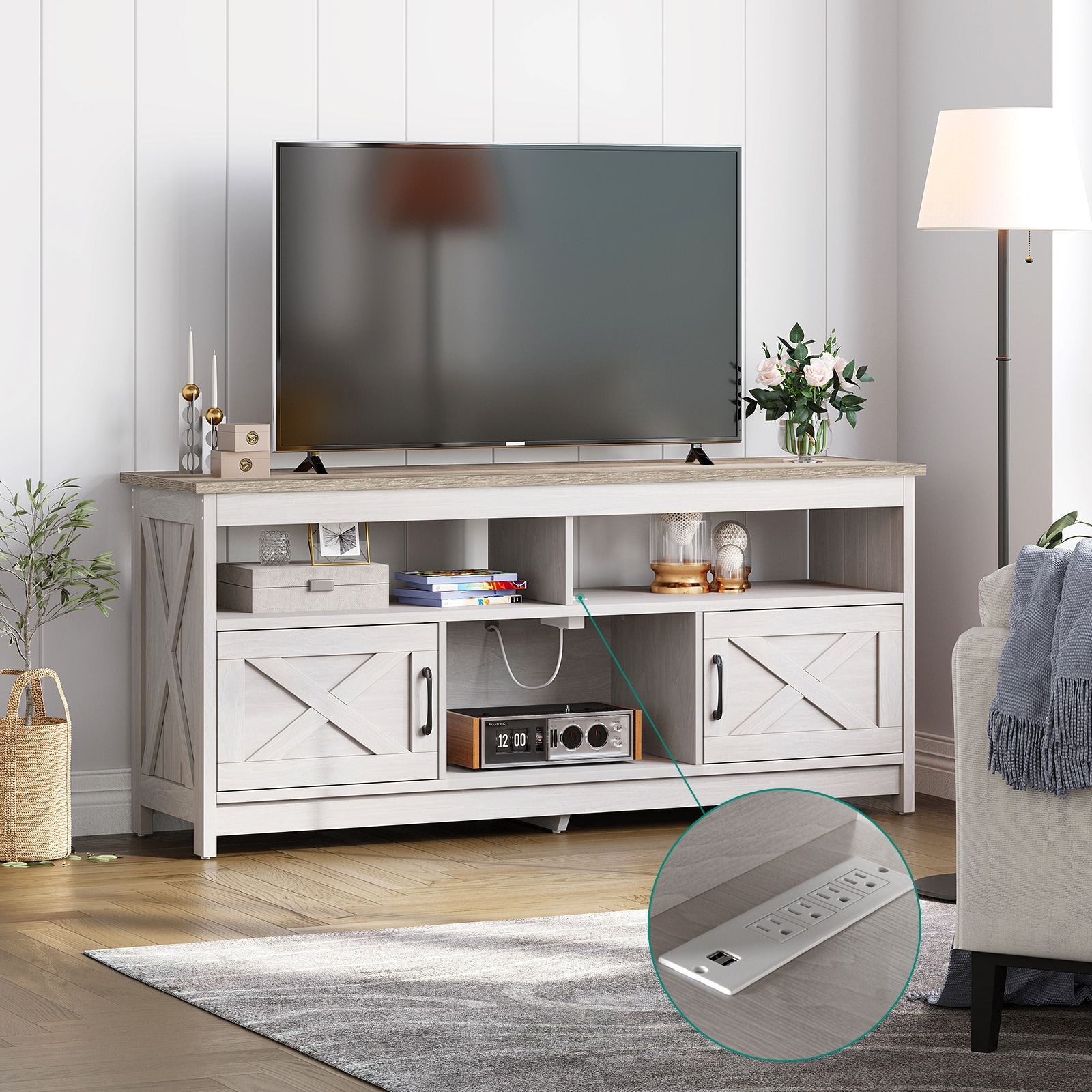 WAMPAT Modern TV Stand, Tall Entertainment Center with Doors