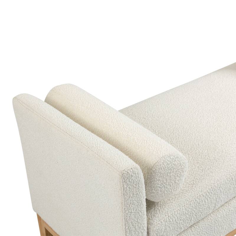 54.3"W Elegant Upholstered Bench, Ottoman with Wood Legs & 2 Bolster Pillows for End of Bed, Bedroom, Living Room, Entryway