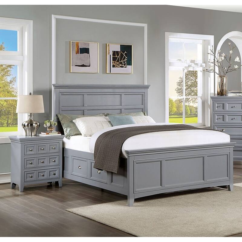 Transitional Gray Solid Wood 3-Drawer Nightstand w/ Round Knobs for Bedroom